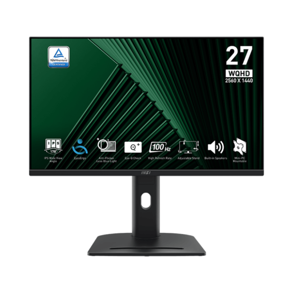 MSI PRO MP275QPG 27" 2K | IPS | 100Hz | 1ms | 100% sRGB Color Gamut | DP 1.2a, 2x HDMI 2.0b, Earphone-out | 2x 3W speakers| 90° Rotation & Height Adjustment | Eyecare Monitor