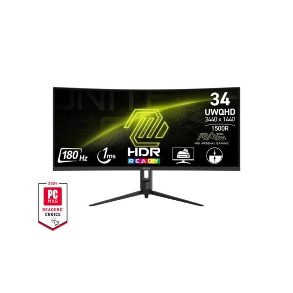 MSI MAG 342CQR E2 Curved Ultrawide Gaming Monitor  Display | VA Panel | 93% Adobe RGB, 95% DCI-P3, 119% sRGB | 1.07B Display Colors | 1500R Curved | 180Hz | 2 x HDMI 2.0b & 1 x DP 1.4a | 90° Pivot & Height Adjust | 1 Year Warranty