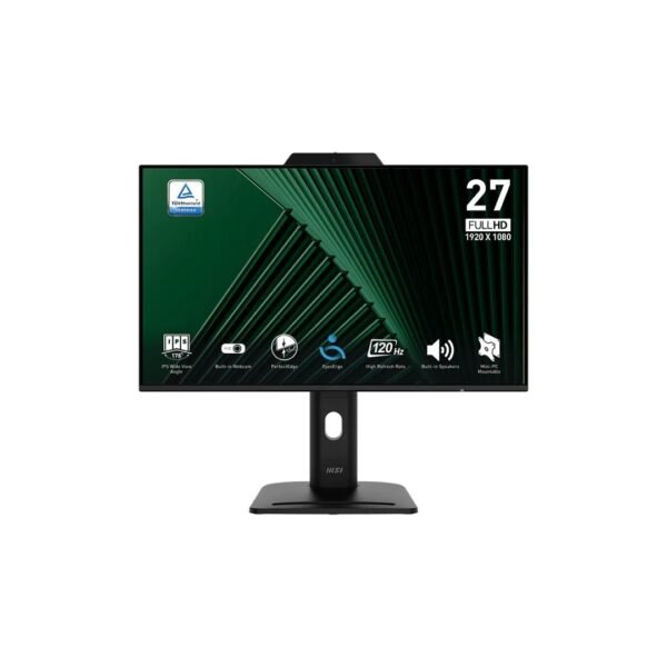 MSI Pro MP272PMG Productive Monitor with Webcam 27" FHD | IPS Display | 120Hz | 116% sRGB | HDMI 1.4b, DP 1.2a, VGA | Adjustable Tilt, Pivot, Swivel & Height | 2 x 2W Speaker | 1080p Mic/WebCam | 1 Year Warranty