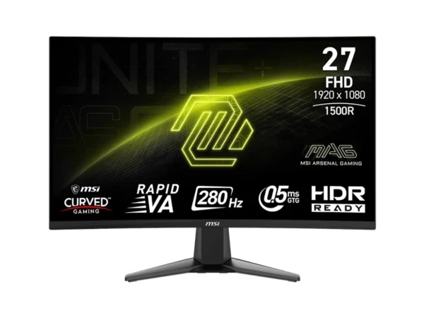 MSI MAG 276CXF Gaming Monitor 27" FHD 1500R Curved Display | VA Panel | 280Hz Refresh Rate | 80% Adobe RGB, 78% DCI-P3 & 102% sRGB | 1.07B Display Colors | 0.5ms Response Time | 2 x HDMI 2.0b & 1 x DP 1.4a | 1 Year Warranty
